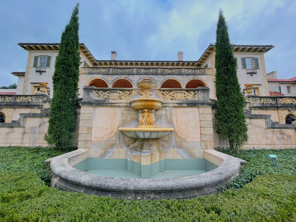 formal garden water feature at philbrook museum