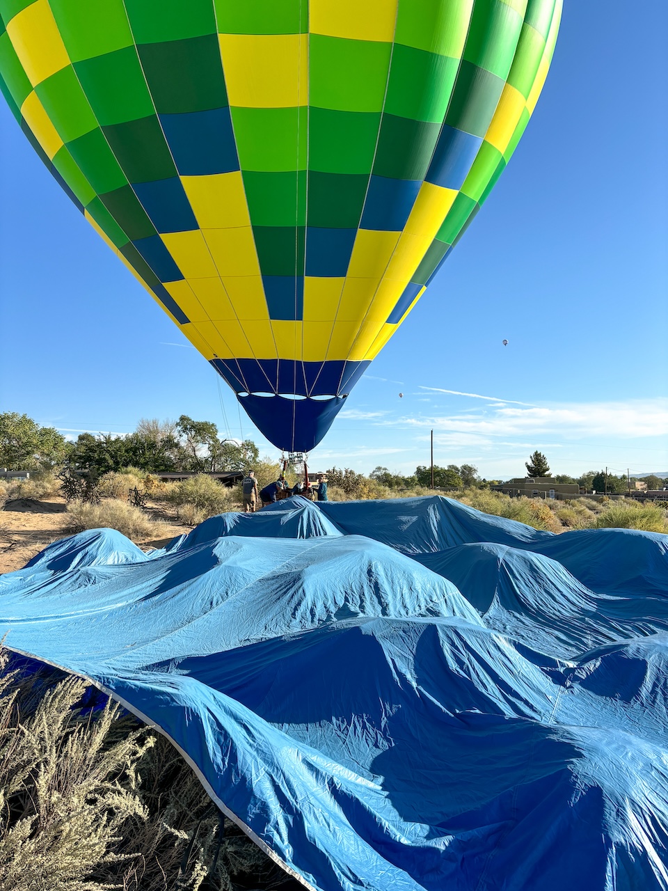 hot air balloon landing in a cactus field