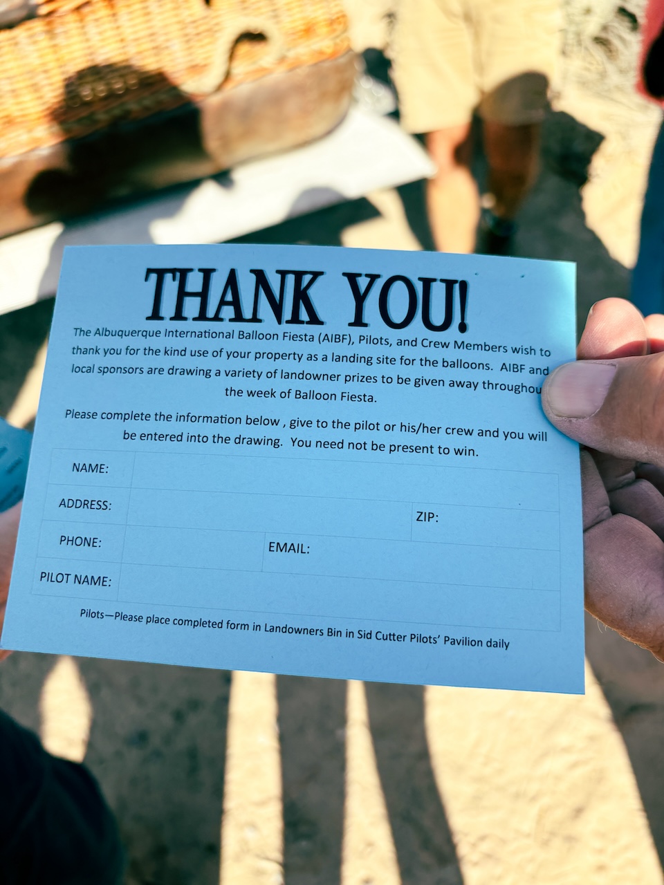 Thank you card for balloon fiesta volunteers